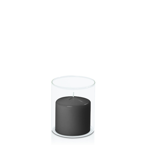 Black 7cm x 7cm Event Pillar in 10cm x 12cm Glass, Pack of 6
