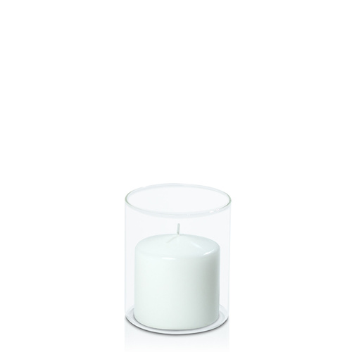 White 7cm x 7cm Event Pillar in 10cm x 12cm Glass, Pack of 6