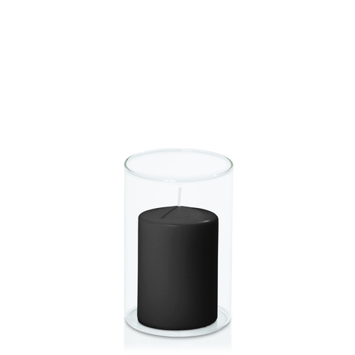 Black 7cm x 10cm Event Pillar in 10cm x 15cm Glass, Pack of 24