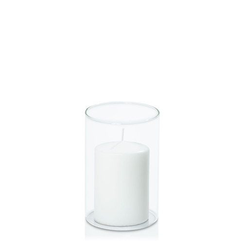 White 7cm x 10cm Event Pillar in 10cm x 15cm Glass, Pack of 6