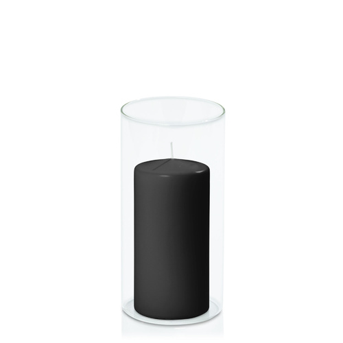 Black 7cm x 15cm Event Pillar in 10cm x 20cm Glass, Pack of 6