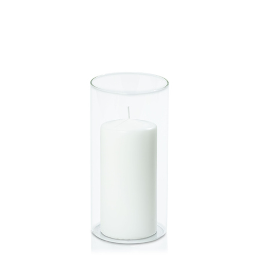 White 7cm x 15cm Event Pillar in 10cm x 20cm Glass, Pack of 6