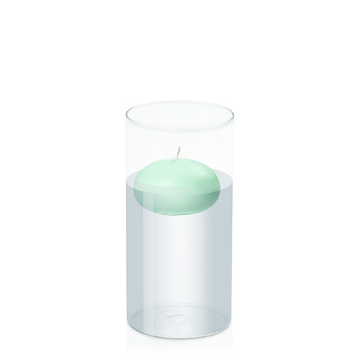 Mint Green 7.5cm Floating Candle in 10cm x 20cm Glass