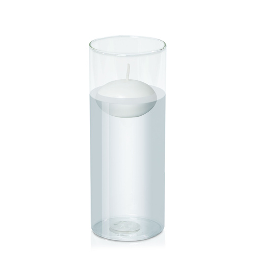 White 8cm Floating Candle in 10cm x 25cm Glass, Pack of 6