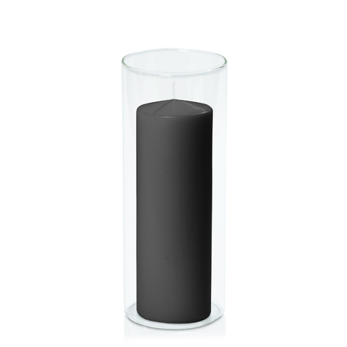 Black 7cm x 20cm Event Pillar in 10cm x 25cm Glass, Pack of 6