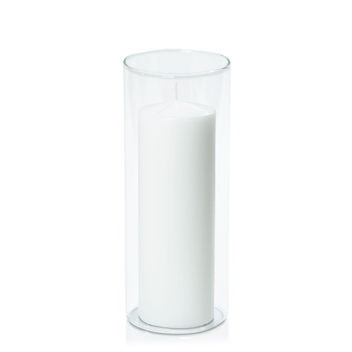 White 7cm x 20cm Event Pillar in 10cm x 25cm Glass, Pack of 6
