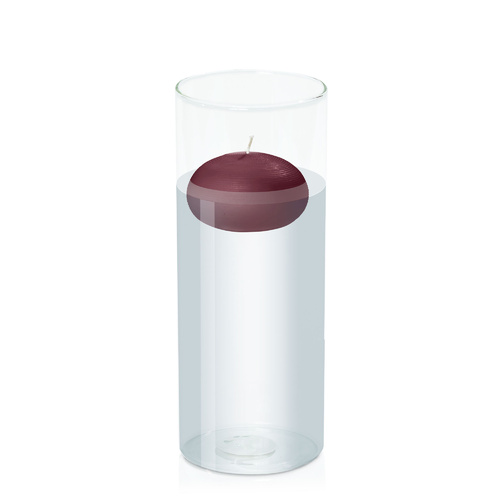 Burgundy 7.5cm Floating Candle in 10cm x 25cm Glass