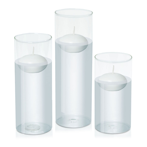 White 8cm Event Floating in 10cm Glass, Pack of 6 Lg Sets