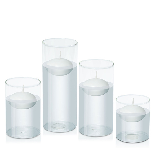 White 8cm Event Floating in 10cm Glass, Pack of 6 Sm Sets