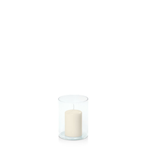 Ivory 5cm x 7.5cm Event Pillar in 8cm x 10cm Glass, Pack of 6
