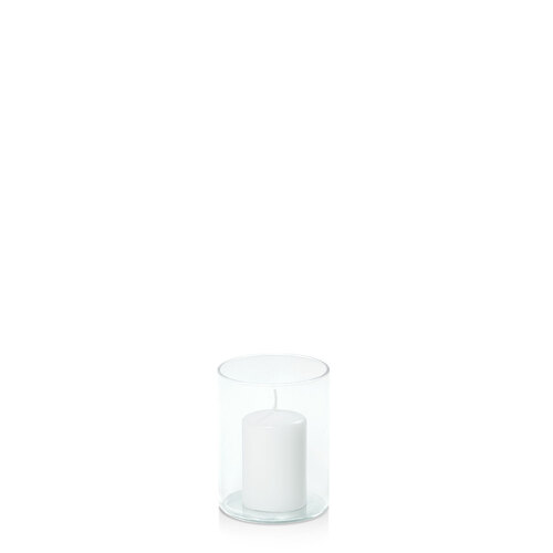 White 5cm x 7.5cm Event Pillar in 8cm x 10cm Glass, Pack of 6