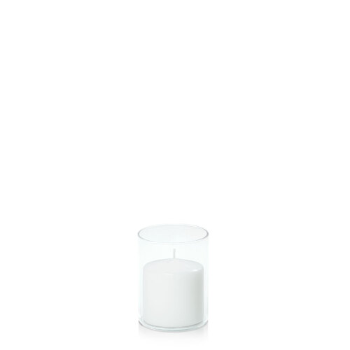 White 7cm x 7cm Event Pillar in 8cm x 10cm Glass, Pack of 6