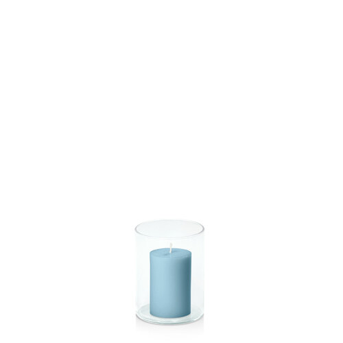 French Blue 5cm x 7.5cm Pillar in 8cm x 10cm Glass