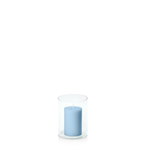 Pastel Blue 5cm x 7.5cm Pillar in 8cm x 10cm Glass