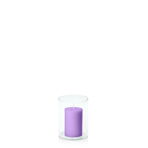 Purple 5cm x 7.5cm Pillar in 8cm x 10cm Glass