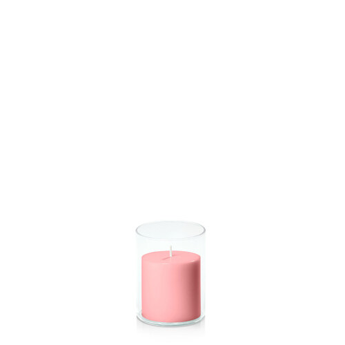 Coral Pink 7cm x 7cm Pillar in 8cm x 10cm Glass
