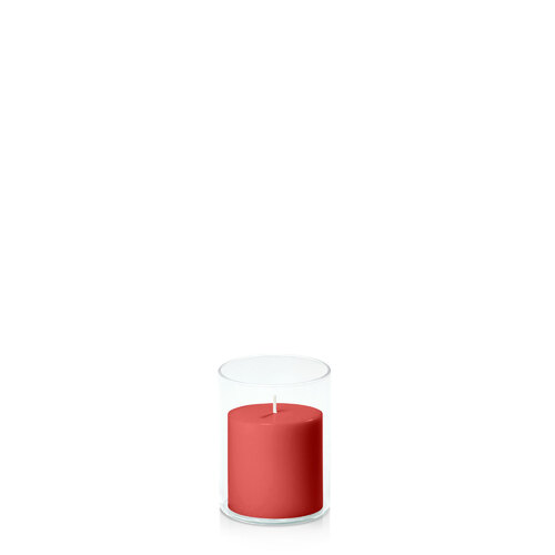 Red 7cm x 7cm Pillar in 8cm x 10cm Glass