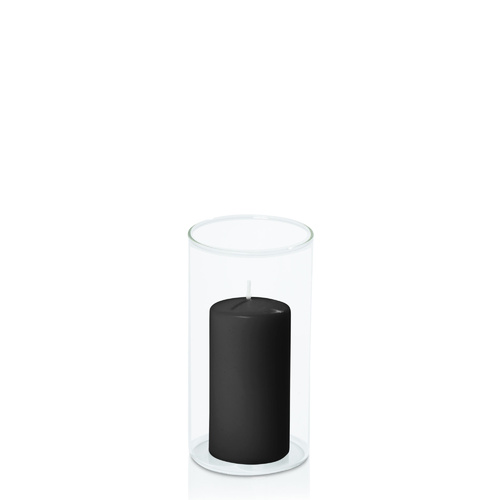 Black 5cm x 10cm Event Pillar in 8cm x 15cm Glass