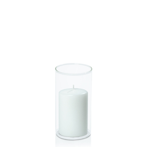 White 7cm x 10cm Event Pillar in 8cm x 15cm Glass, Pack of 6