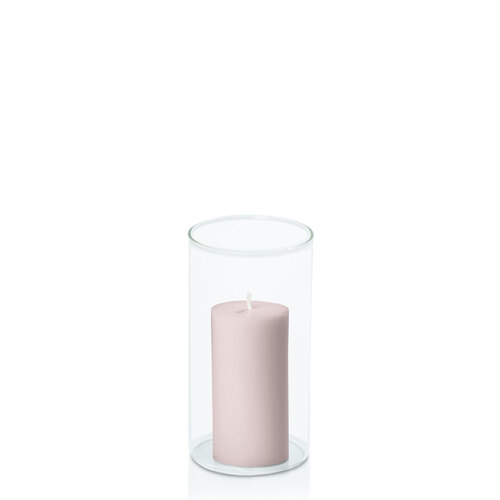 Antique Pink 5cm x 10cm Pillar in 8cm x 15cm Glass