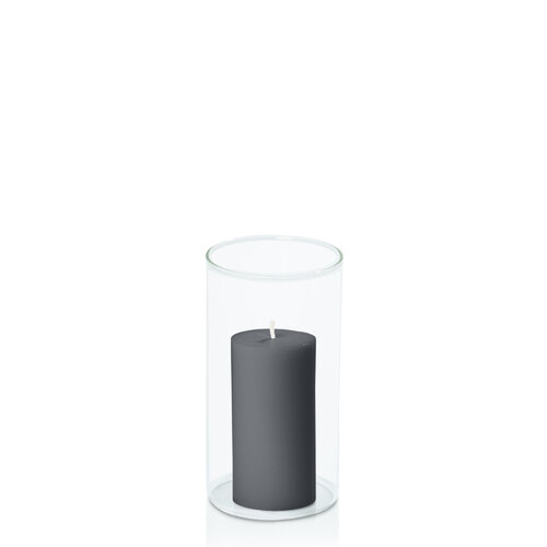 Charcoal 5cm x 10cm Pillar in 8cm x 15cm Glass