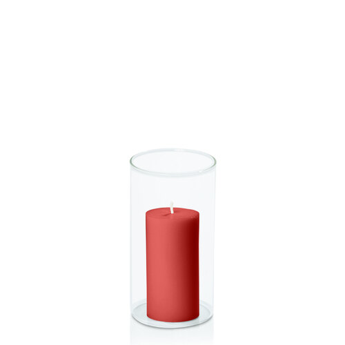 Red 5cm x 10cm Pillar in 8cm x 15cm Glass