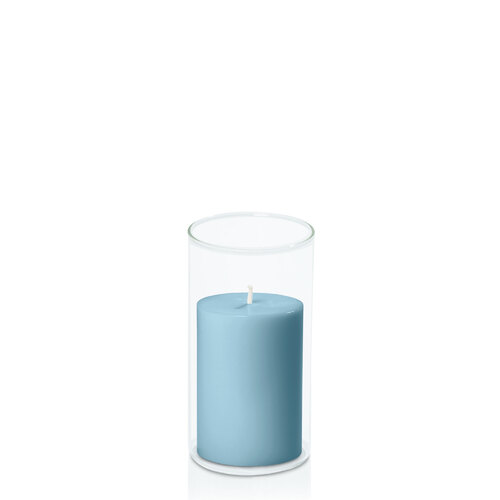 French Blue 7cm x 10cm Pillar in 8cm x 15cm Glass