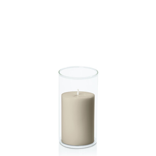 Pale Eucalypt 7cm x 10cm Pillar in 8cm x 15cm Glass