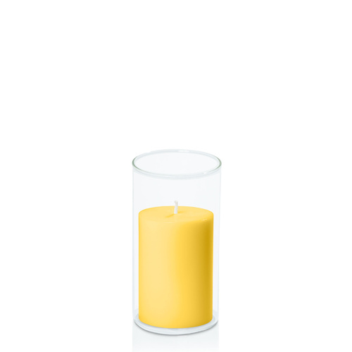 Yellow 7cm x 10cm Pillar in 8cm x 15cm Glass