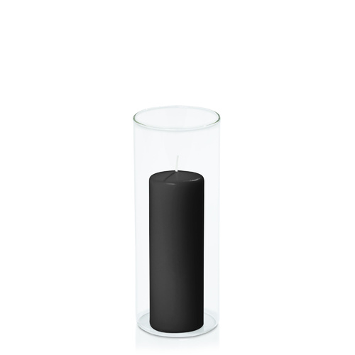 Black 5cm x 15cm Event Pillar in 8cm x 20cm Glass