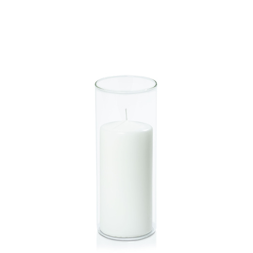 White 7cm x 15cm Event Pillar in 8cm x 20cm Glass, Pack of 6