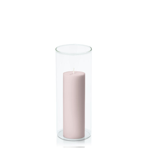 Antique Pink 5cm x 15cm Pillar in 8cm x 20cm Glass