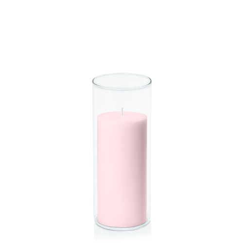 Blush Pink 7cm x 15cm Pillar in 8cm x 20cm Glass