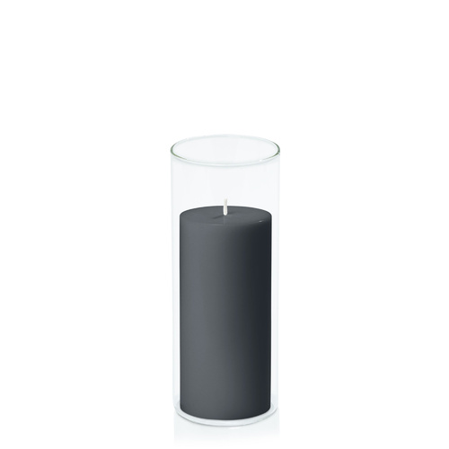 Charcoal 7cm x 15cm Pillar in 8cm x 20cm Glass