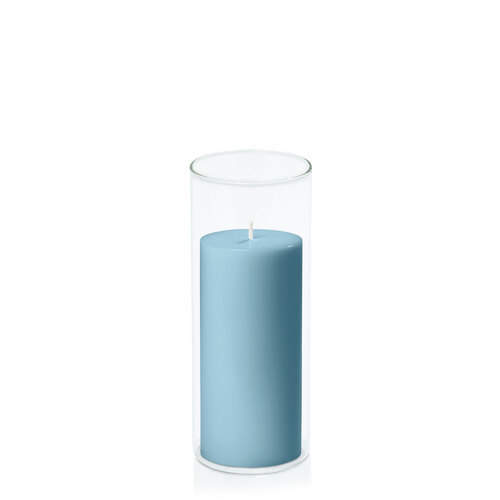 French Blue 7cm x 15cm Pillar in 8cm x 20cm Glass