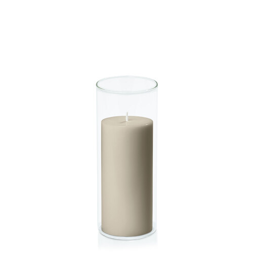 Pale Eucalypt 7cm x 15cm Pillar in 8cm x 20cm Glass