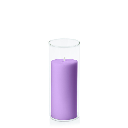 Purple 7cm x 15cm Pillar in 8cm x 20cm Glass