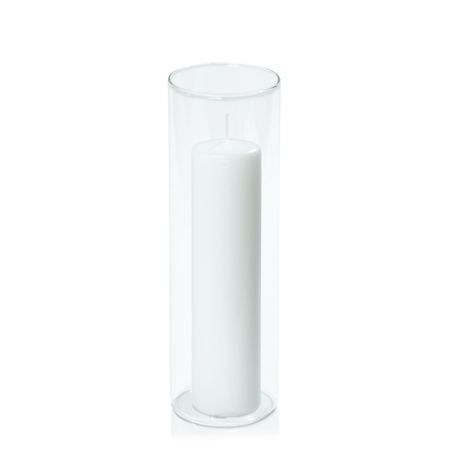 White 5cm x 20cm Event Pillar in 8cm x 25cm Glass, Pack of 6