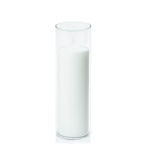 White 7cm x 20cm Event Pillar in 8cm x 25cm Glass, Pack of 6