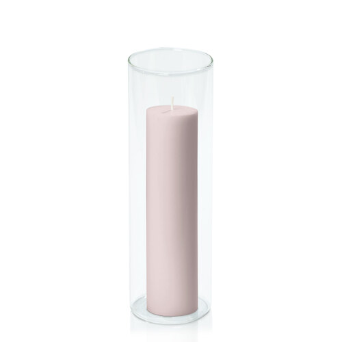 Antique Pink 5cm x 20cm Pillar in 8cm x 25cm Glass