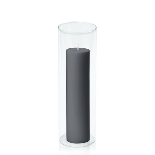 Charcoal 5cm x 20cm Pillar in 8cm x 25cm Glass
