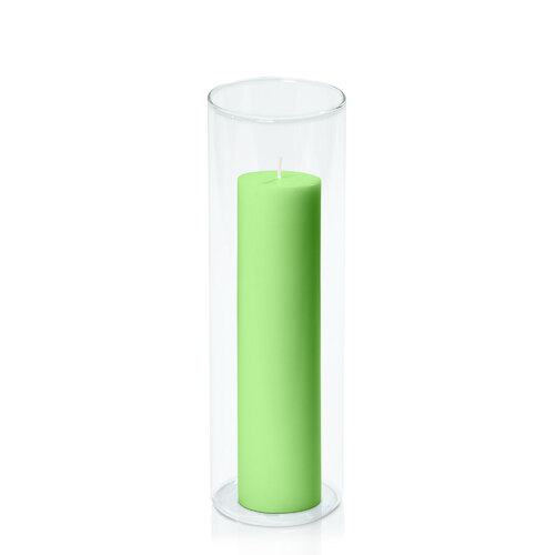 Lime 5cm x 20cm Pillar in 8cm x 25cm Glass