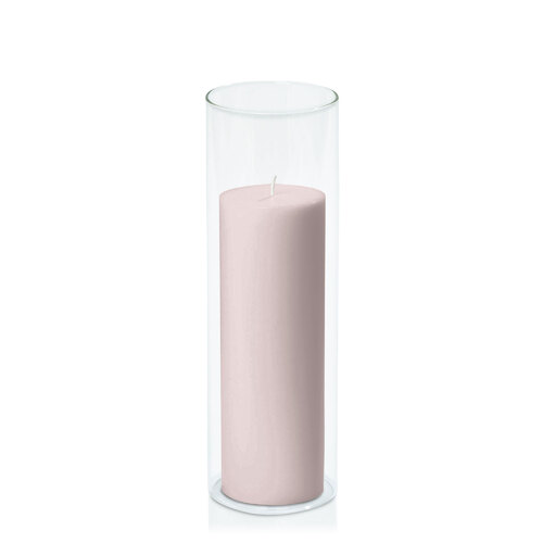 Antique Pink 7cm x 20cm Pillar in 8cm x 25cm Glass