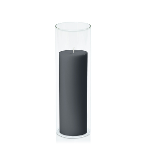 Charcoal 7cm x 20cm Pillar in 8cm x 25cm Glass