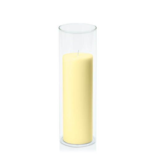 Lemon 7cm x 20cm Pillar in 8cm x 25cm Glass