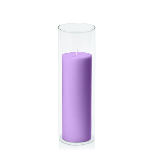 Purple 7cm x 20cm Pillar in 8cm x 25cm Glass