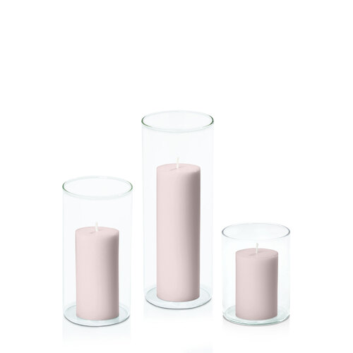 Antique Pink 5cm Pillar in 8cm Glass Set - Sm