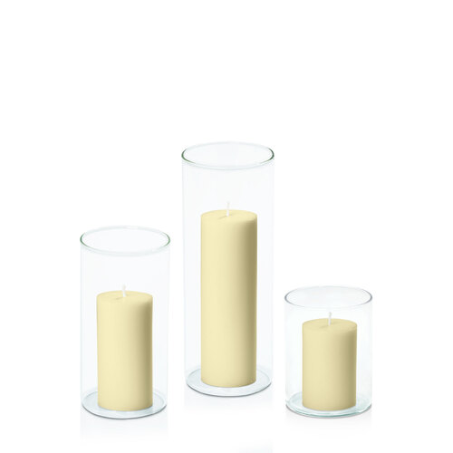 Buttercream 5cm Pillar in 8cm Glass Set - Sm