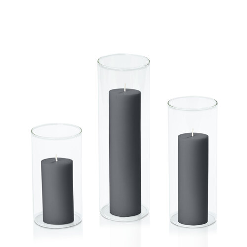 Charcoal 5cm Pillar in 8cm Glass Set - Med