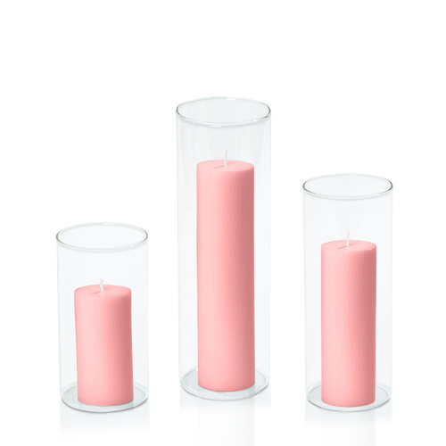 Coral Pink 5cm Pillar in 8cm Glass Set - Med